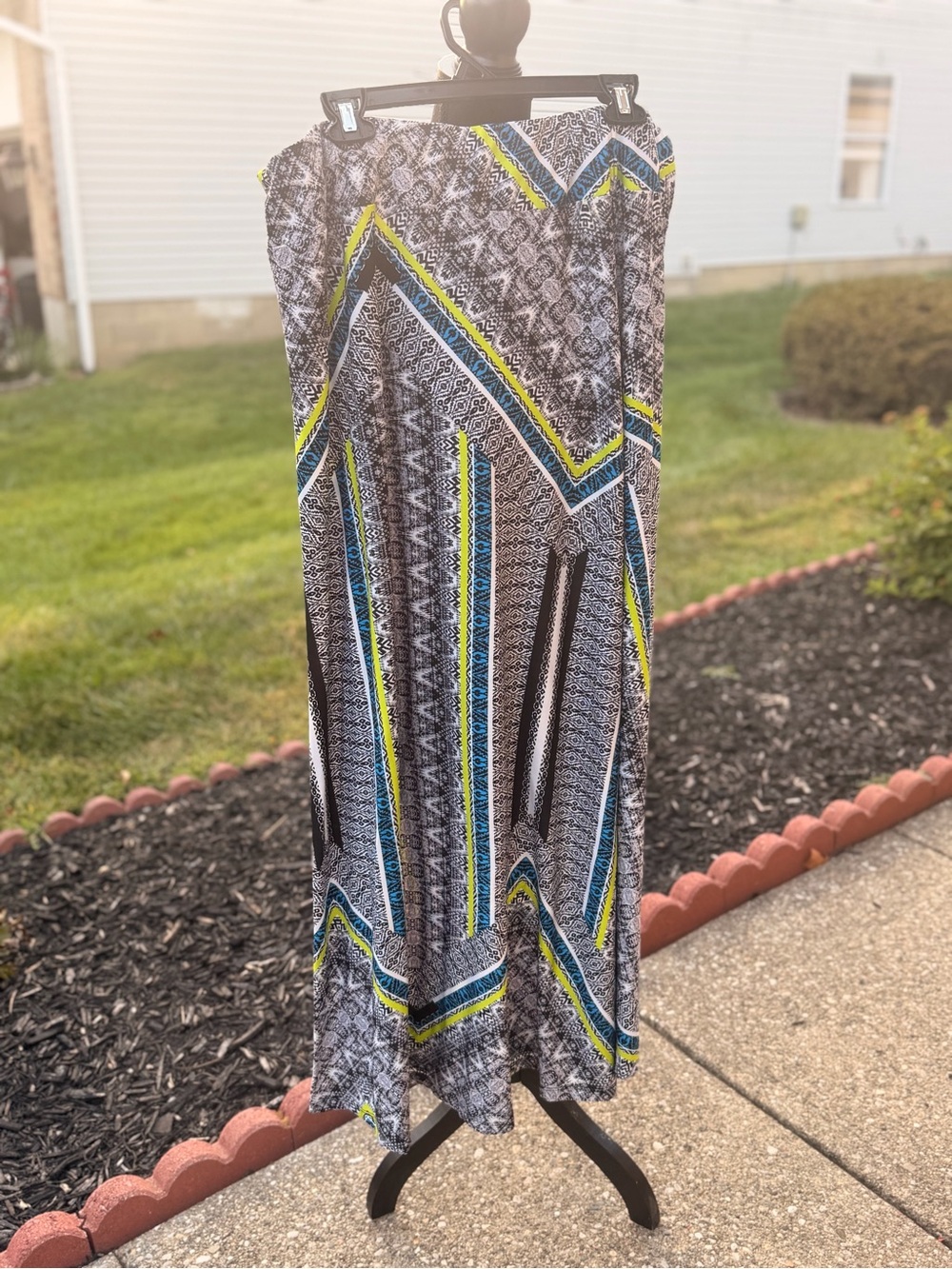 GNW Geometric Strapless Maxi Skirt in Black, Blue & Yellow